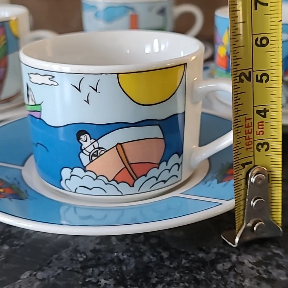NEW - Nautical Themed Espresso Cups and Saucers - Set of 6 - Picture 11 of 14